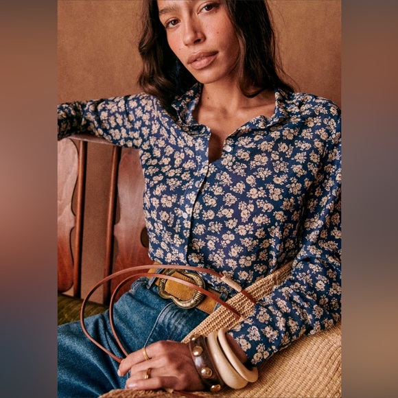 NWOT Sézane Pierro Shirt in Cara Print - Size 8 (FR Size 40) - Picture 1 of 7